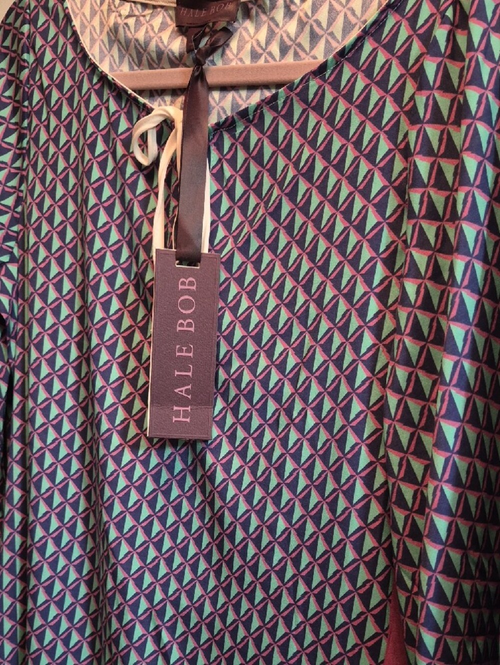 Hale Bob Blue and Purple Geometric Long-Sleeve Shift Dress